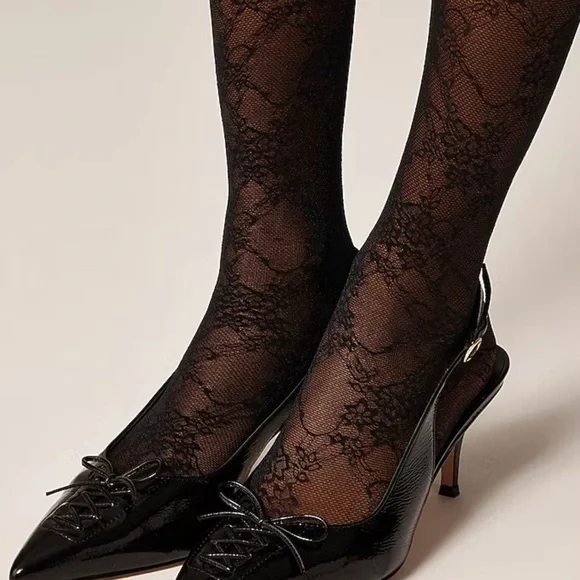 J. Crew Italian Leather Glossy Black Slingback Heels - Picture 2 of 6